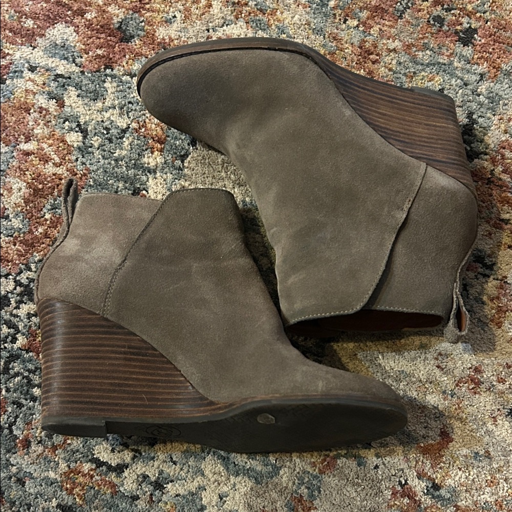 Lucky Brand Taupe Wedge Ankle Boots